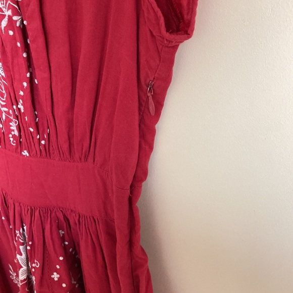 Holiday Scandinavian 100% cotton Intricate Red Dress - Picture 3 of 5
